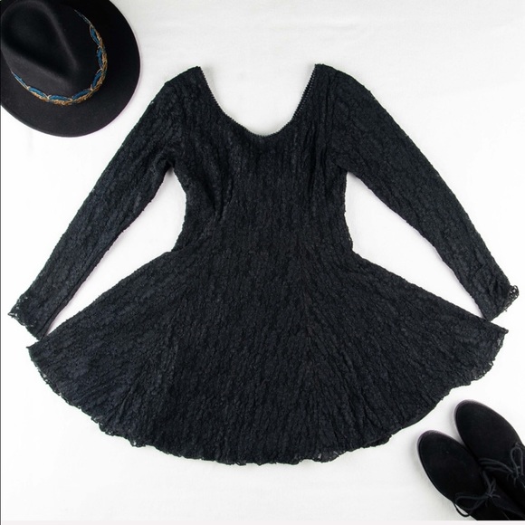 Strickly Swift Dresses & Skirts - 90's Vintage Black Lace Long Sleeved Mini Dress